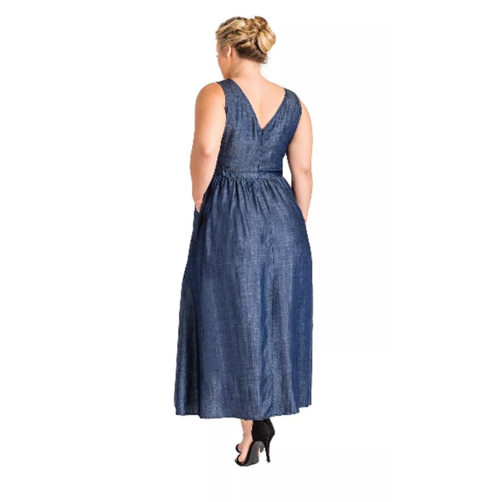 Standards & Practices Plus Size V-Neck A-Line Tencel Denim Maxi Dress Size 2X - Picture 2 of 16